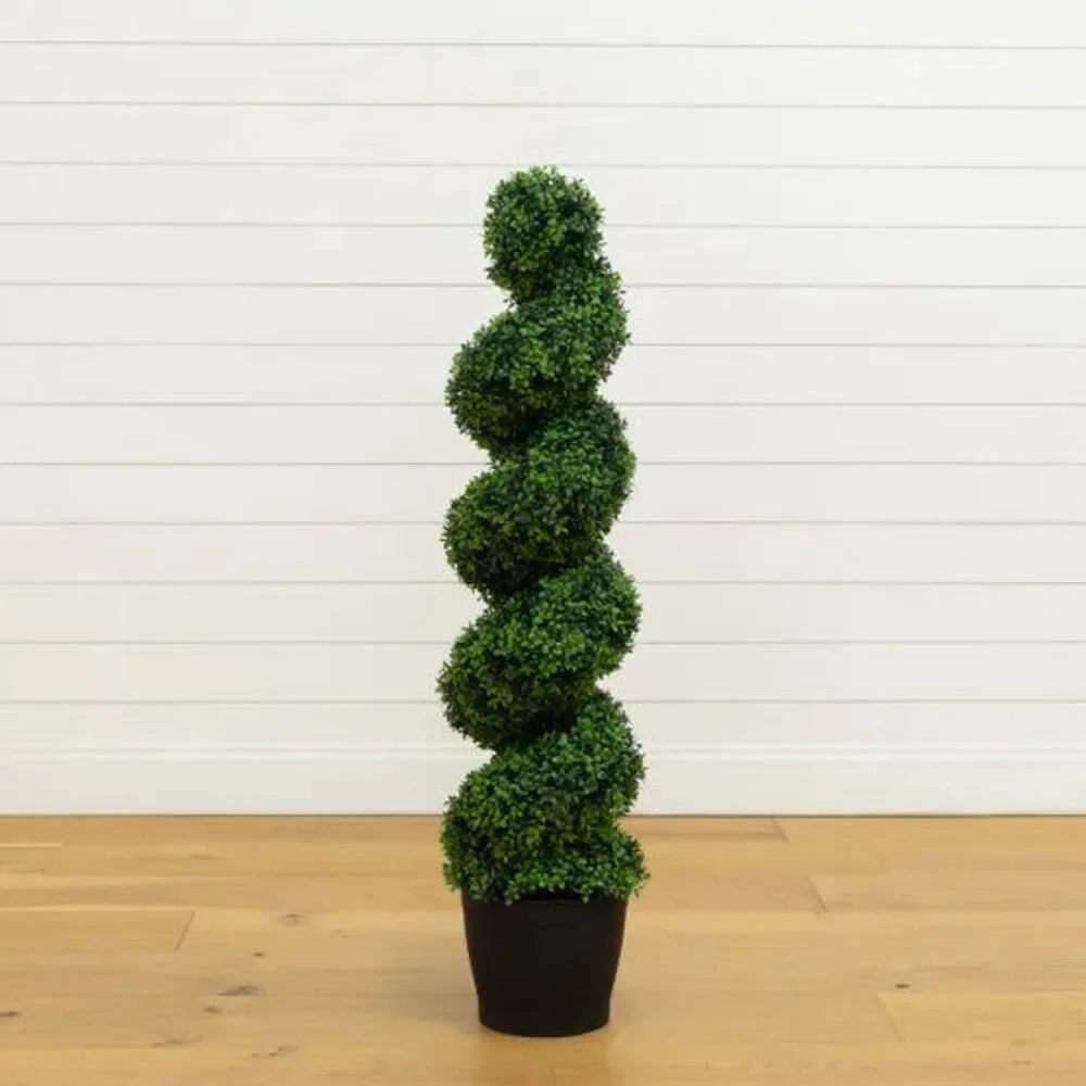 Nearly Natural Faux 4' UV Resistant Spiral Boxwood Topiary Tree